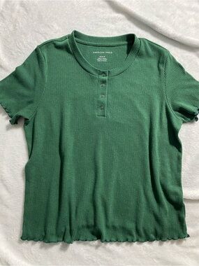 American Eagle Outfitters Forest Green Ribbed Henley Tee